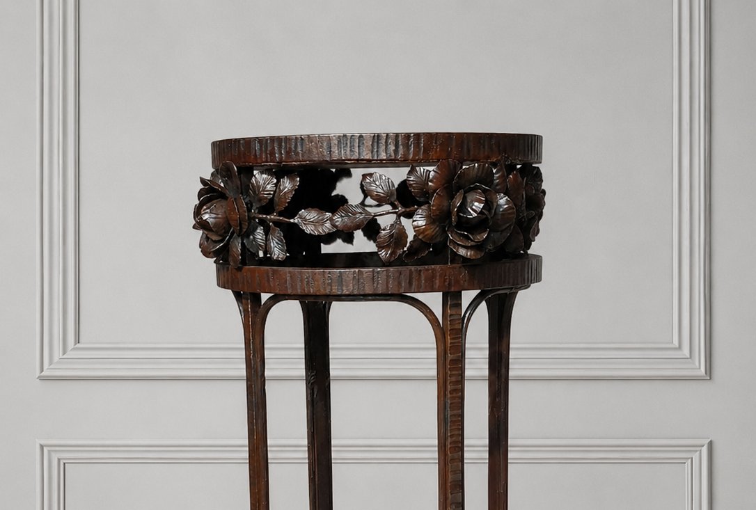 Small Art Deco Pedestal Table, Wrought Iron-photo-2
