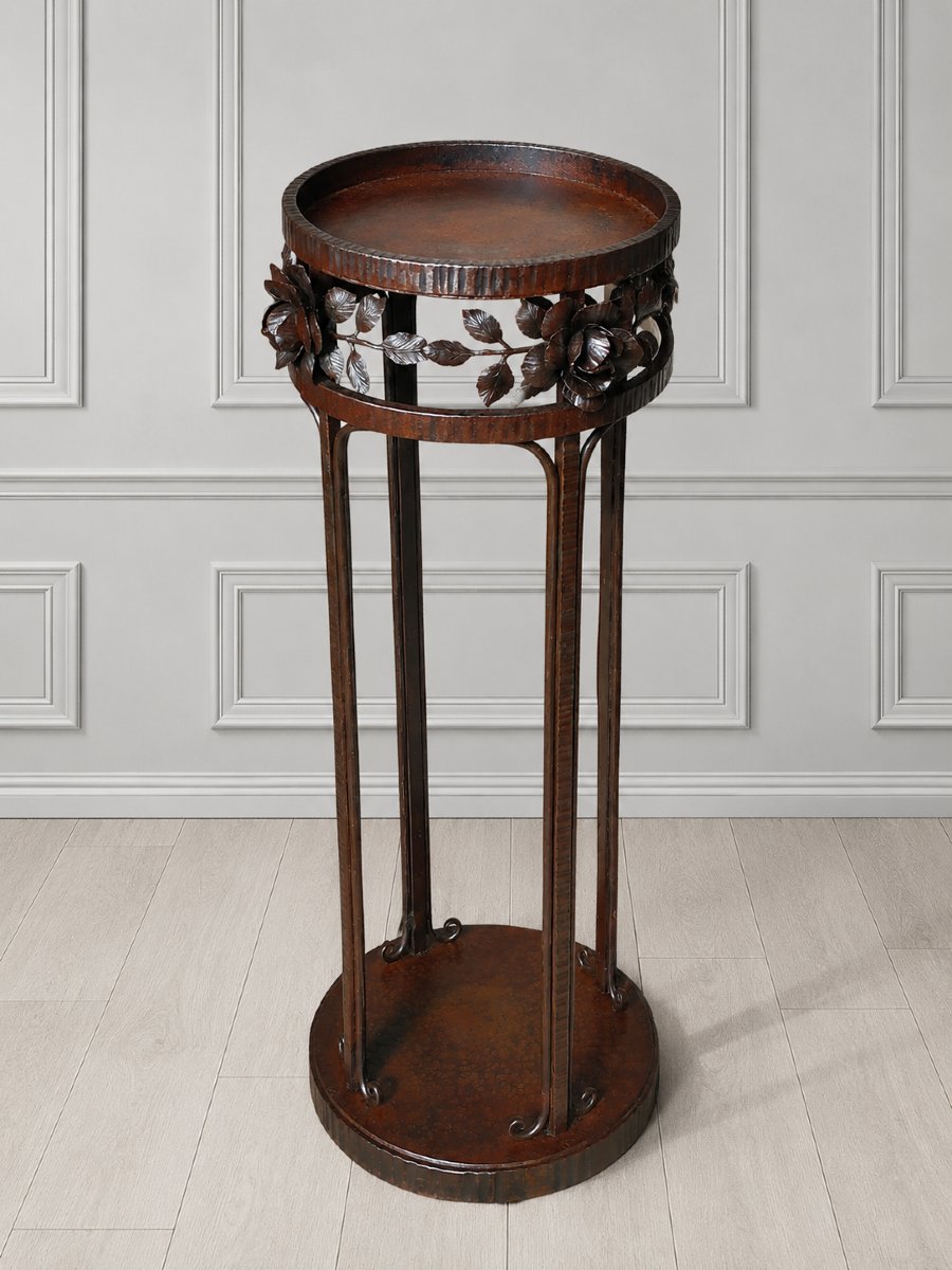 Small Art Deco Pedestal Table, Wrought Iron-photo-3