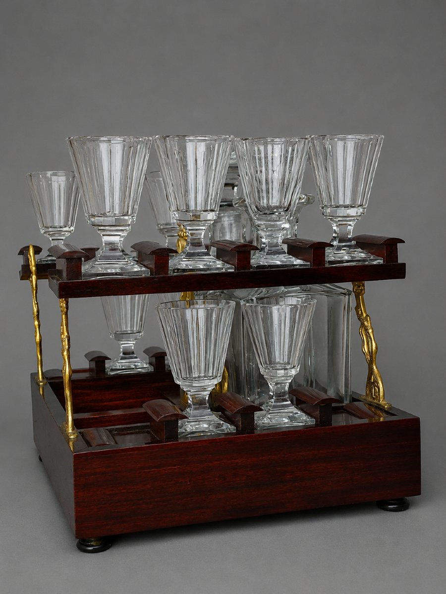 Cave A Liqueur Sormani Cube Marquetry And Baccarat Crystal-photo-3