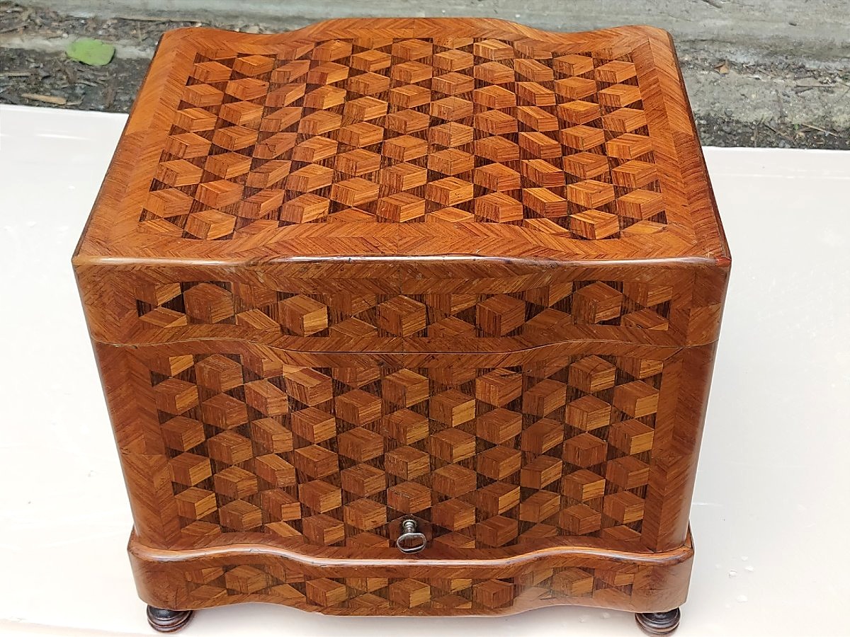 Cave A Liqueur Sormani Cube Marquetry And Baccarat Crystal-photo-2