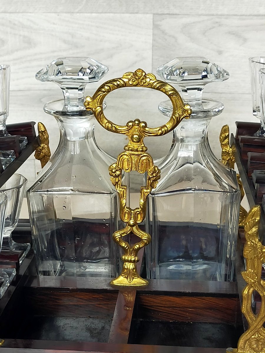 Cave A Liqueur Sormani Cube Marquetry And Baccarat Crystal-photo-3