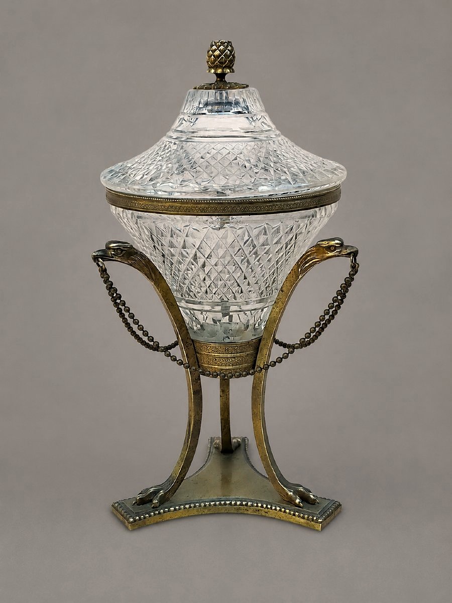 Sucrier époque empire cristal taillé (bonbonnière confiturier) 
