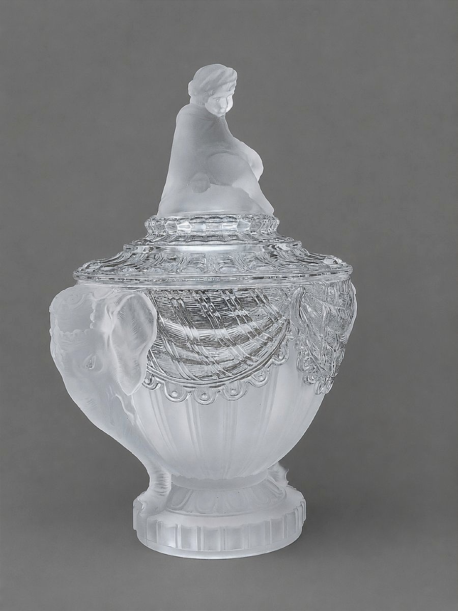 Baccarat Crystal Candy Dish Or Sugar Bowl, Orientalist Design Featuring Elephants
