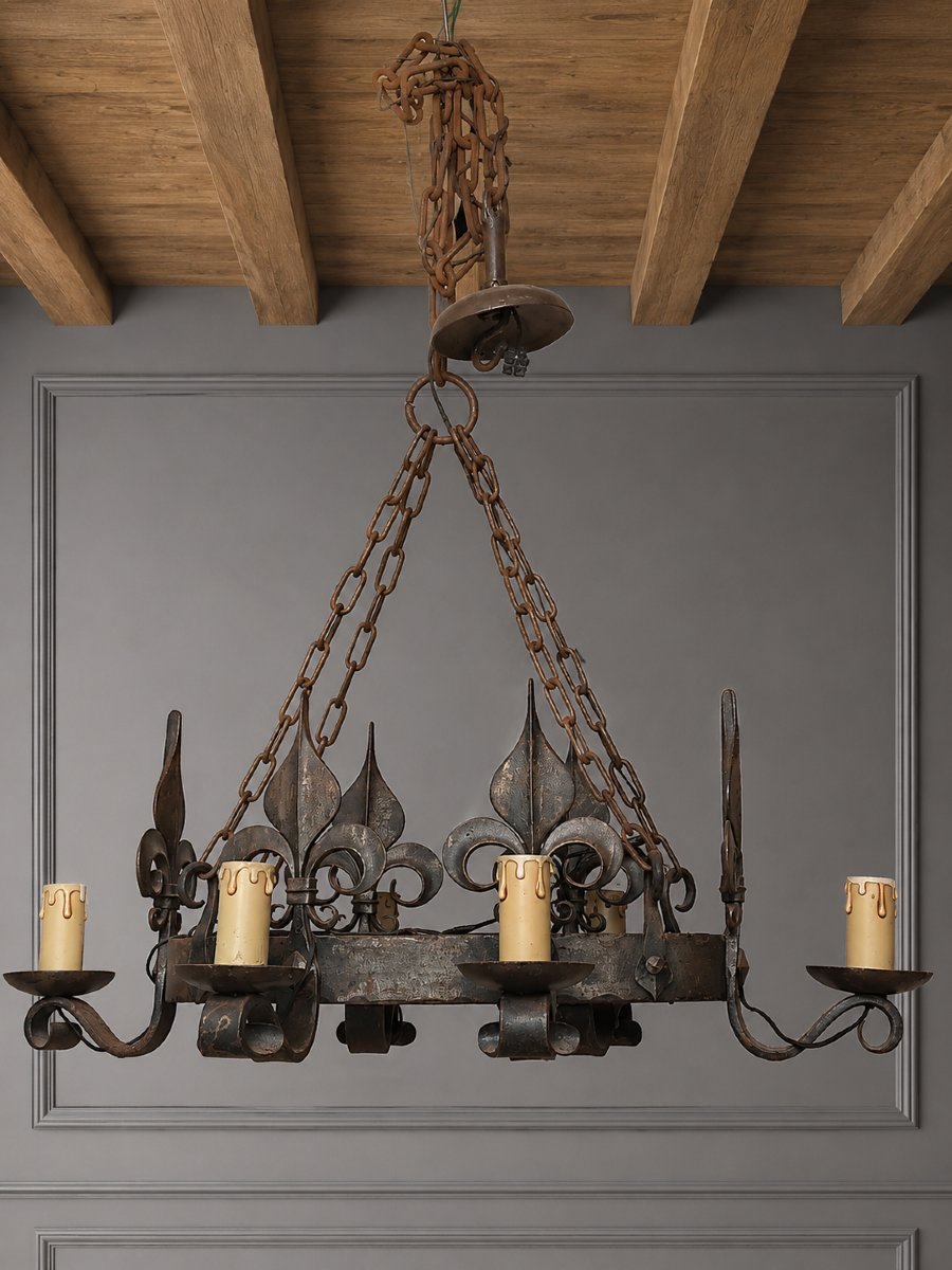 Castle-style Wrought-iron Chandelier With Fleur-de-lis Motifs-photo-2