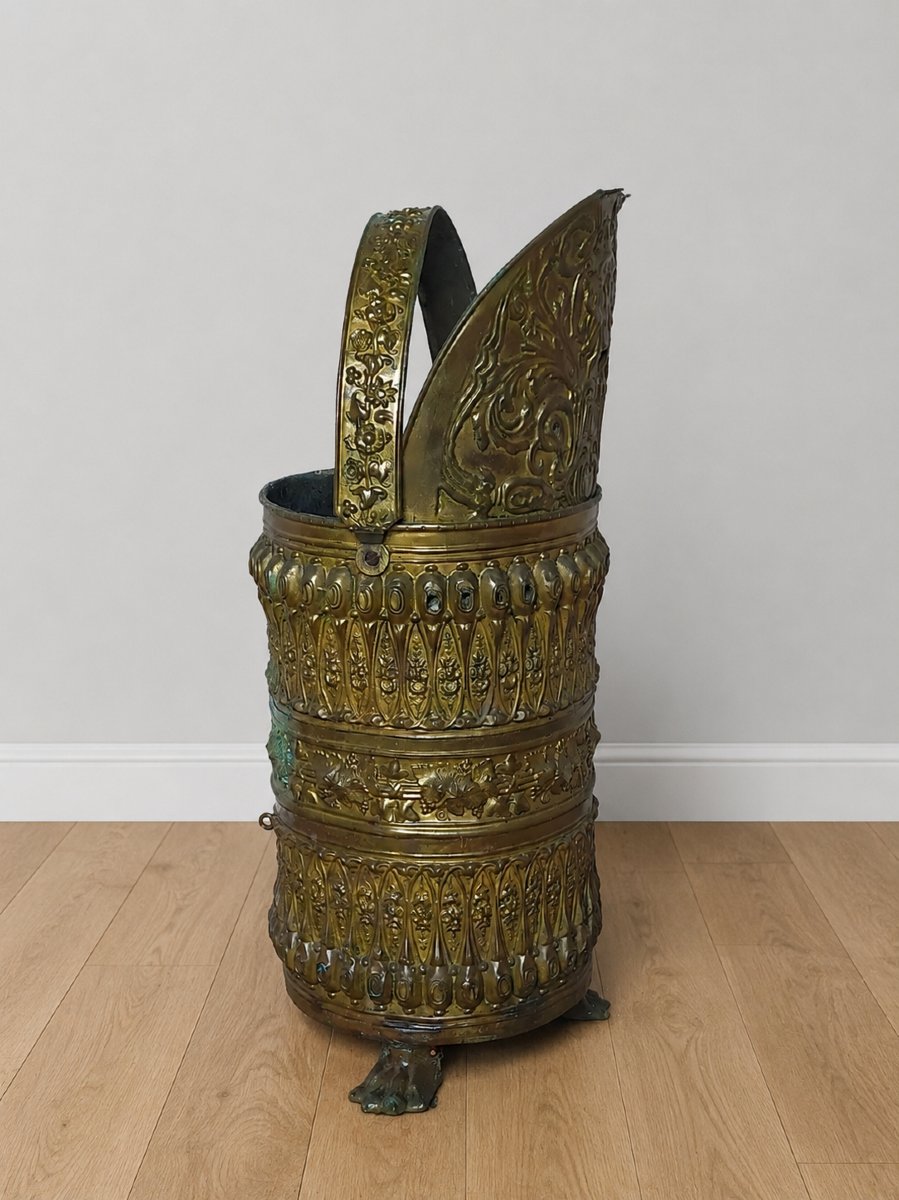 Napoleon III-style Embossed Brass Cane Holder Or Umbrella Stand