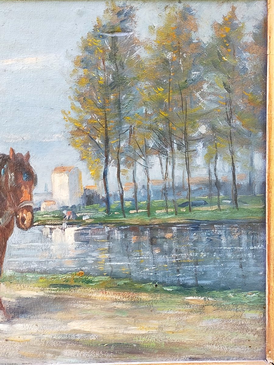 Philippe Albin DE BUNCEY (1905-1978) Chevaux de trait au bord de l'eau-photo-2