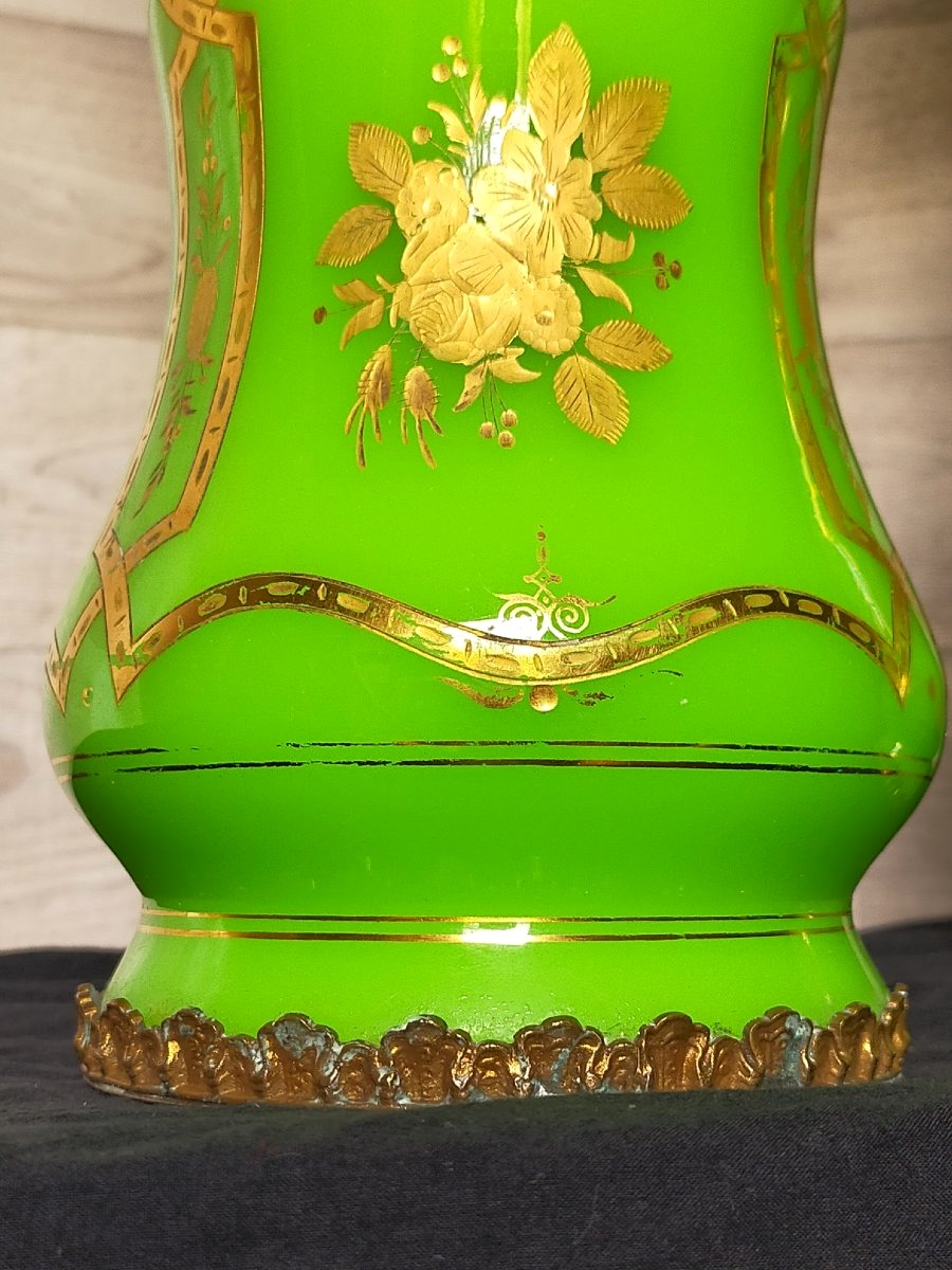 Paire de lampes charles x en ouraline et bronze -photo-2