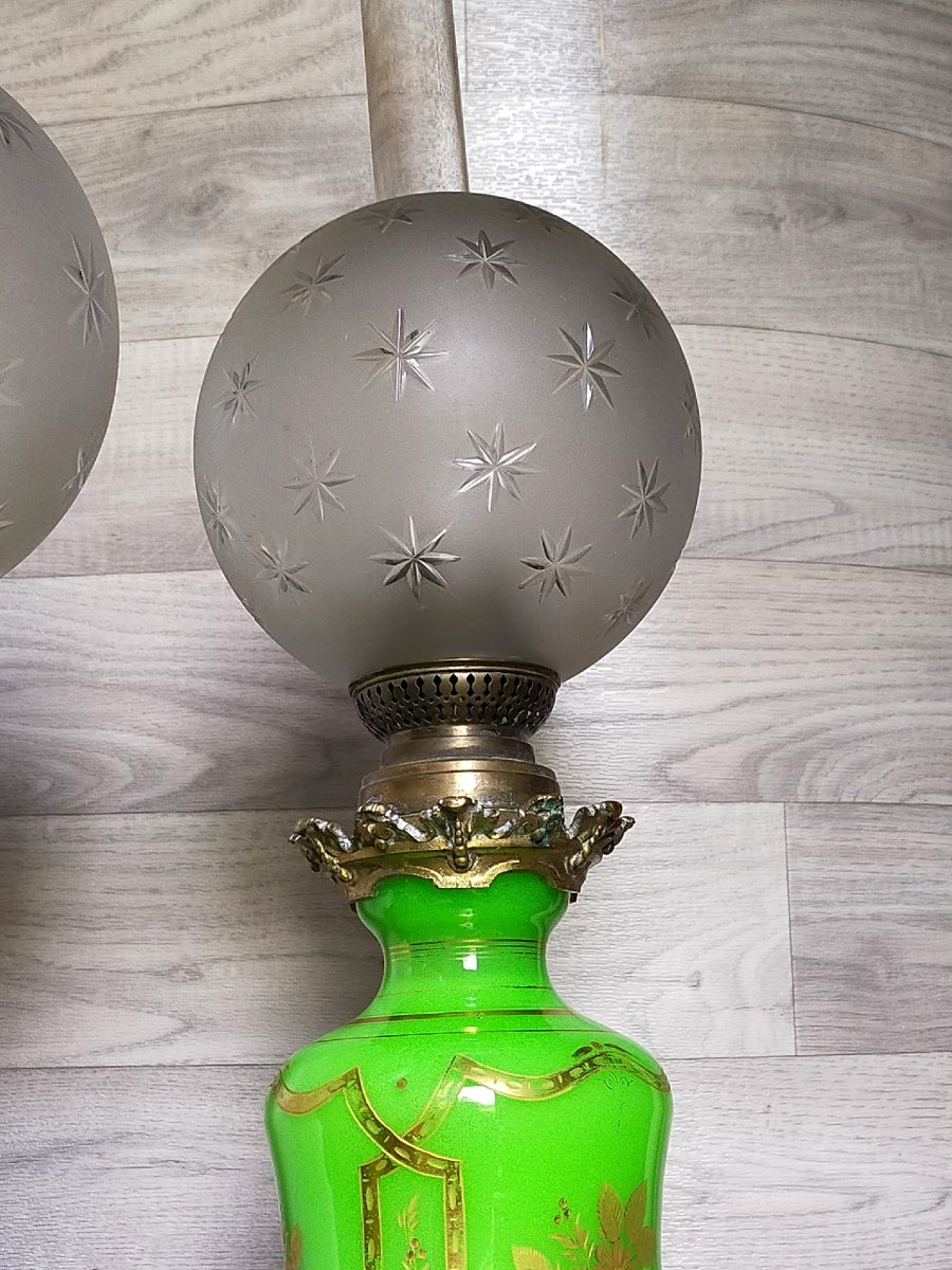 Paire de lampes charles x en ouraline et bronze -photo-3