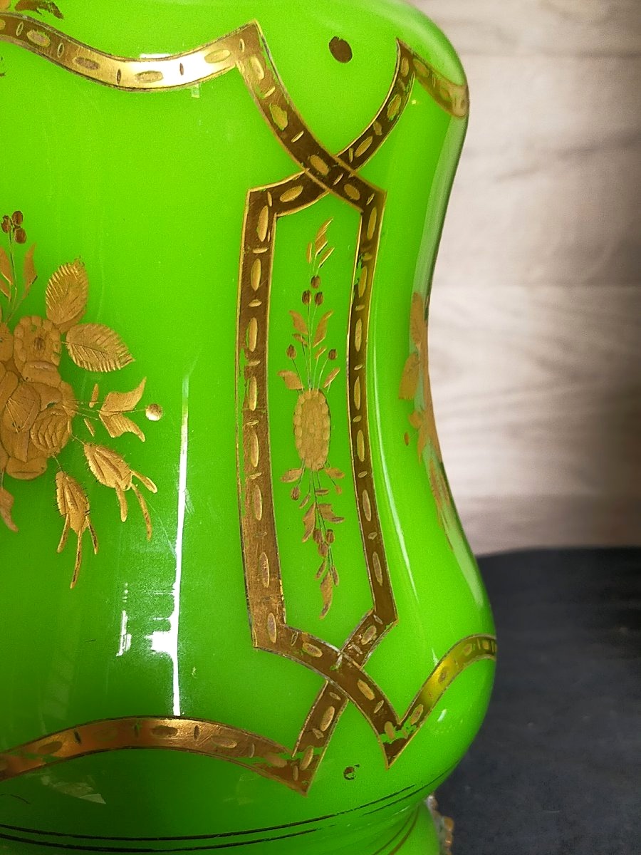 Paire de lampes charles x en ouraline et bronze -photo-1