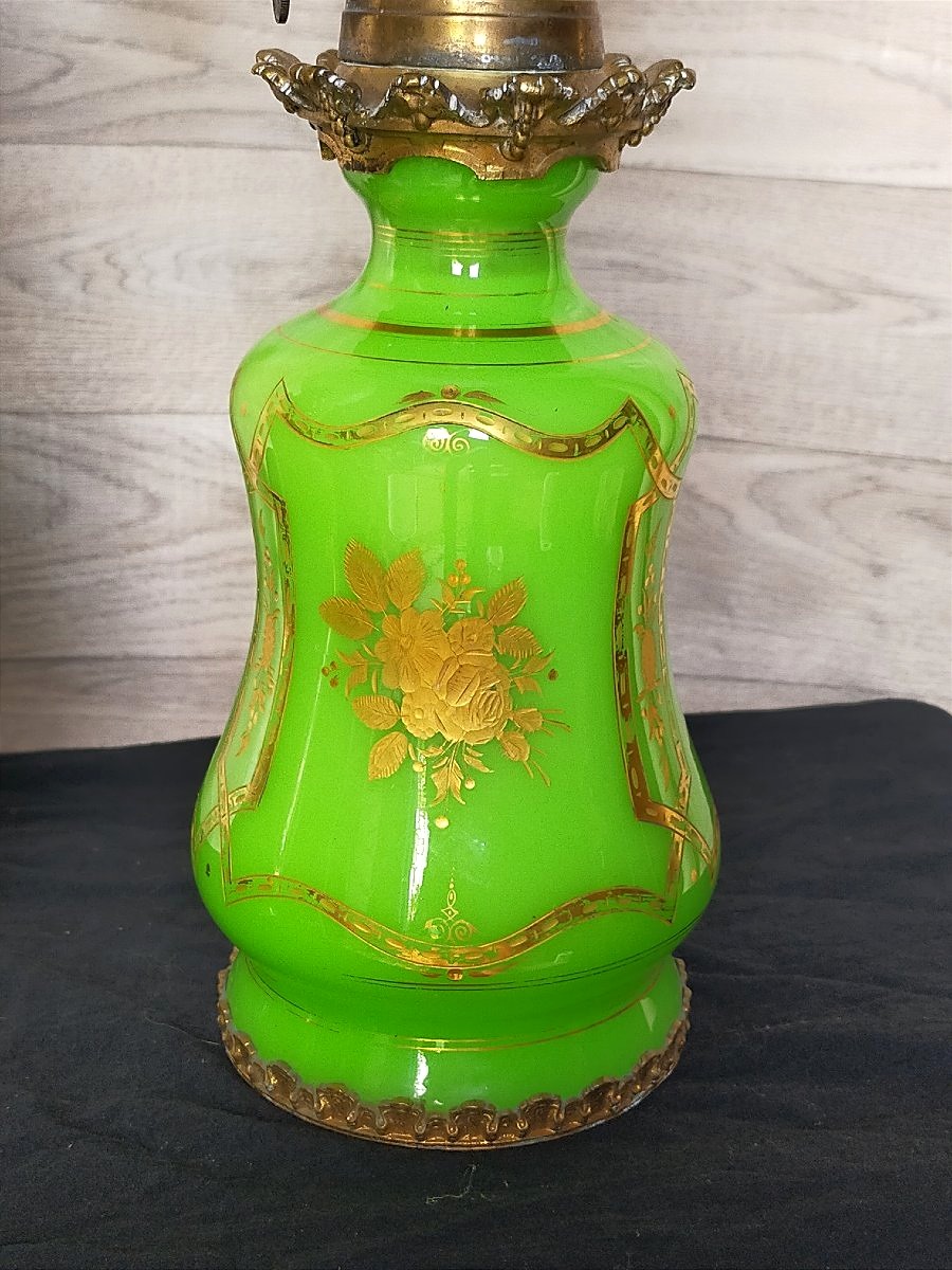 Paire de lampes charles x en ouraline et bronze -photo-3