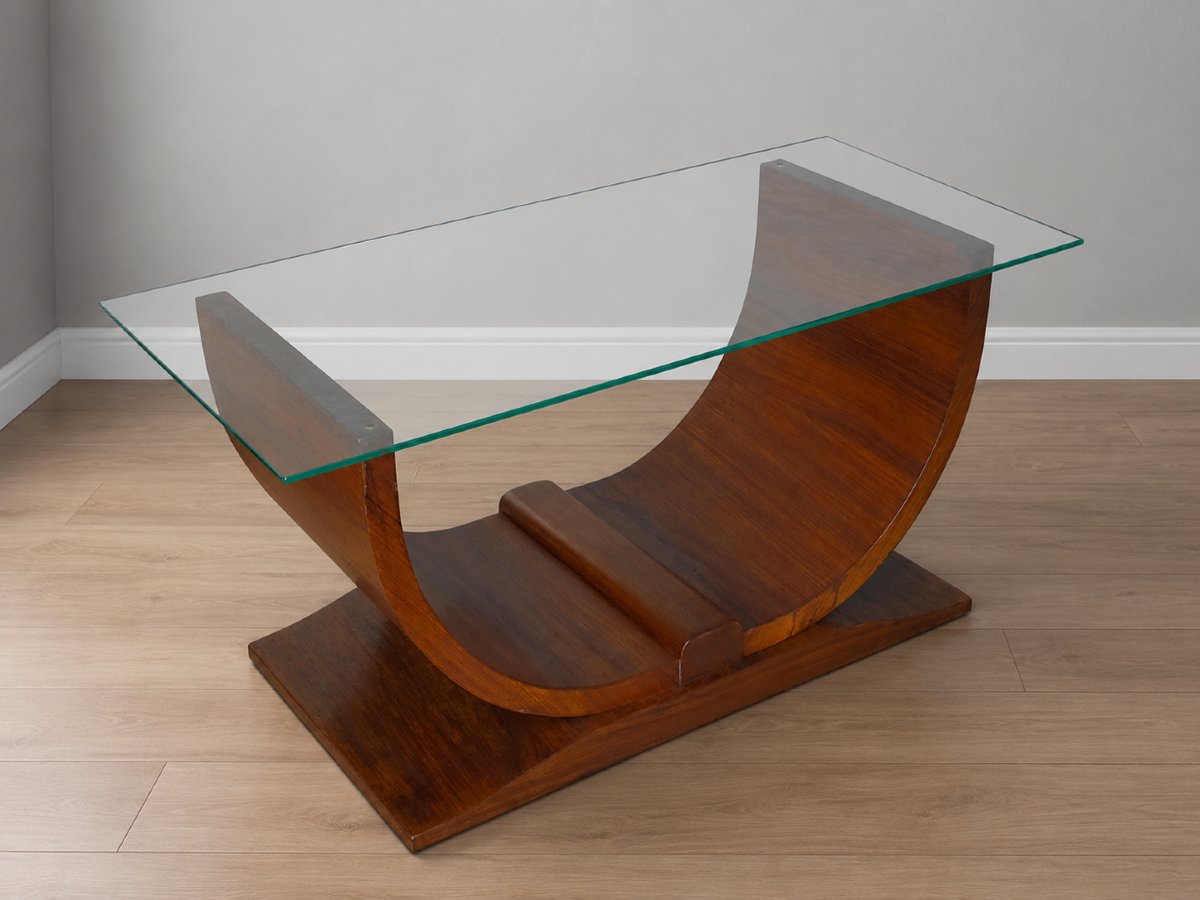 Table basse art déco plateau de verre -photo-2