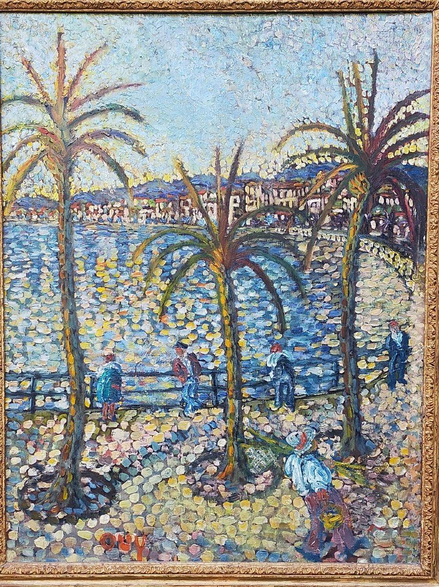 G&eacute;rard ALBOUY (1912-1985) La Croisette &agrave; Cannes pointilliste-photo-2
