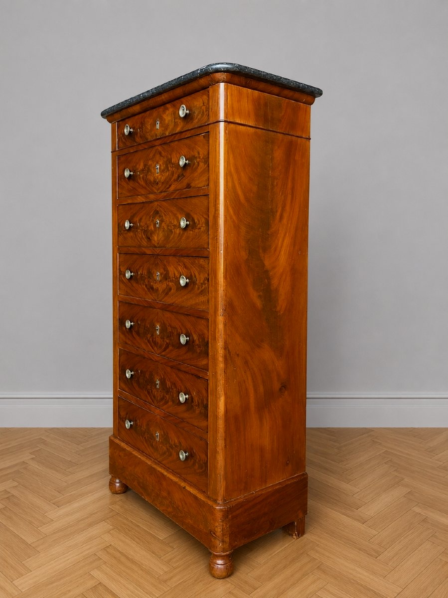 Semainier acajou flamm&eacute; louis philippe chiffonnier -photo-2