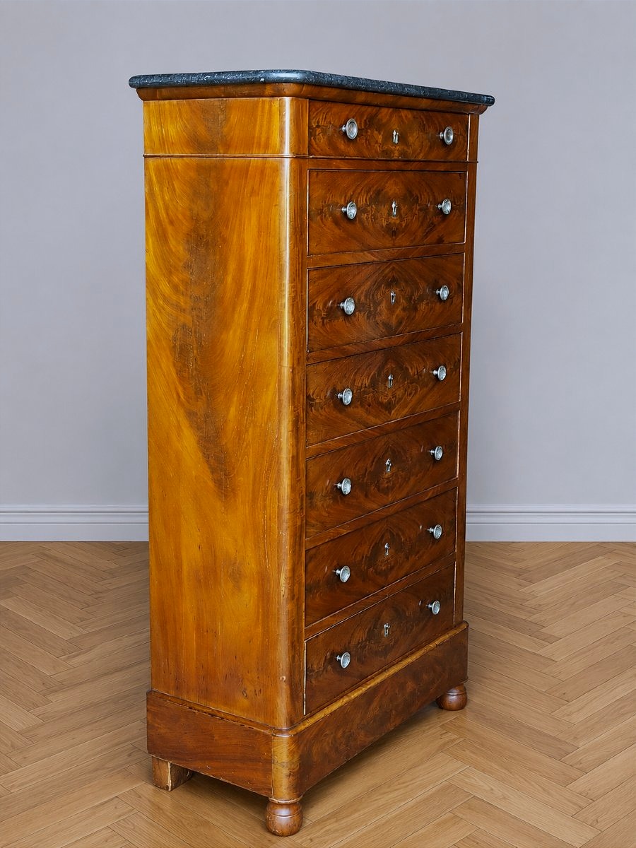 Semainier acajou flamm&eacute; louis philippe chiffonnier -photo-3