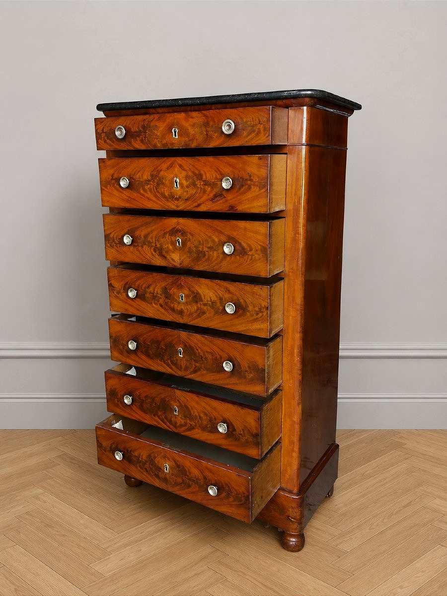 Semainier acajou flamm&eacute; louis philippe chiffonnier -photo-4