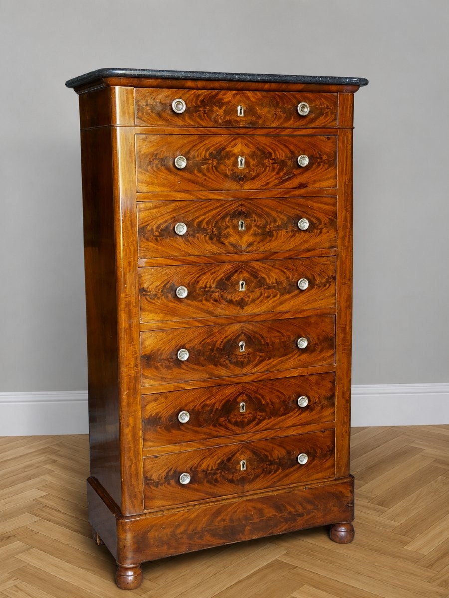 Semainier acajou flamm&eacute; louis philippe chiffonnier 