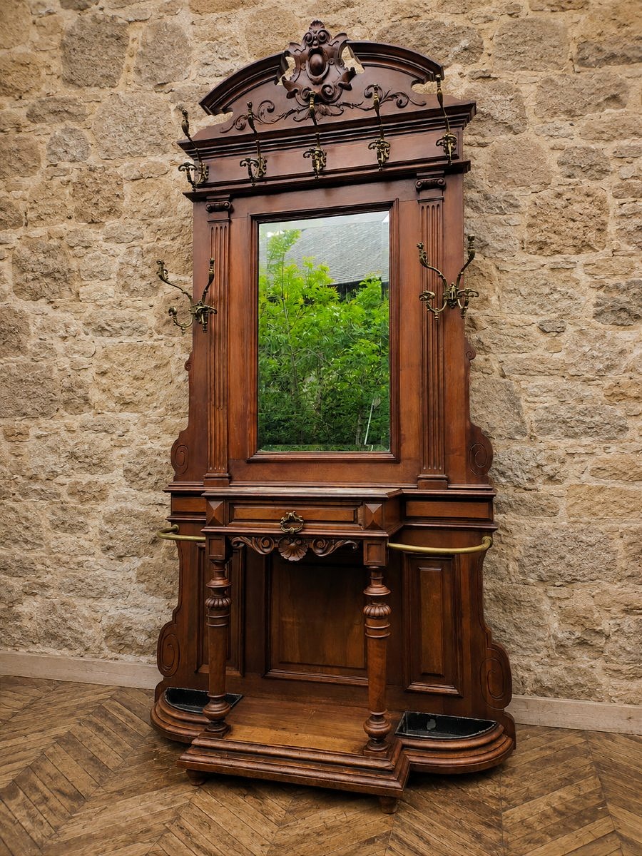 Walnut Castle-style Coat Rack 