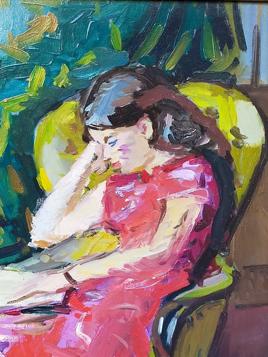 Pierre Cornu (1895/1996) jeune femme a la robe rouge -photo-3
