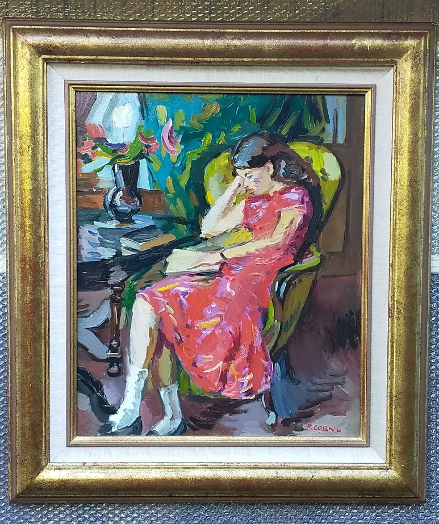 Pierre Cornu (1895/1996) jeune femme a la robe rouge 