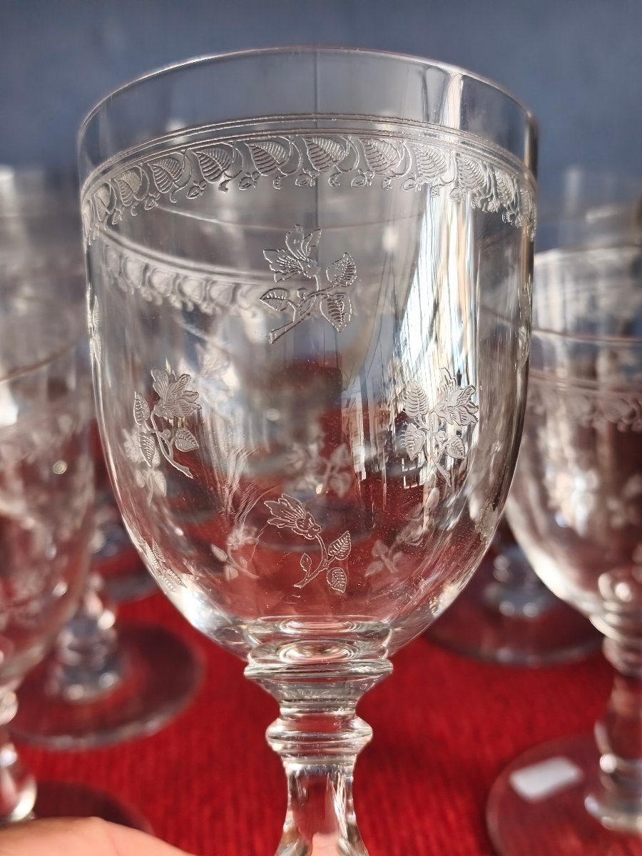 Eight Baccarat Crystal Water Glasses, "printemps" Model-photo-3