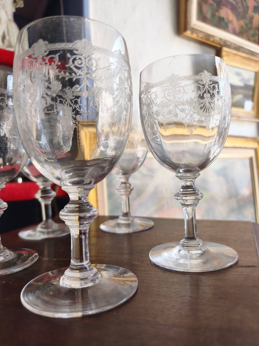Five Engraved Baccarat Crystal Glasses -photo-2