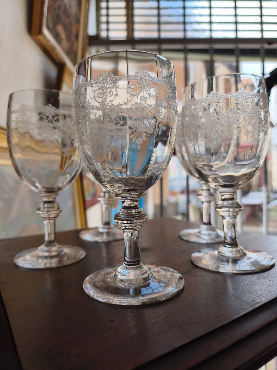Five Engraved Baccarat Crystal Glasses -photo-4