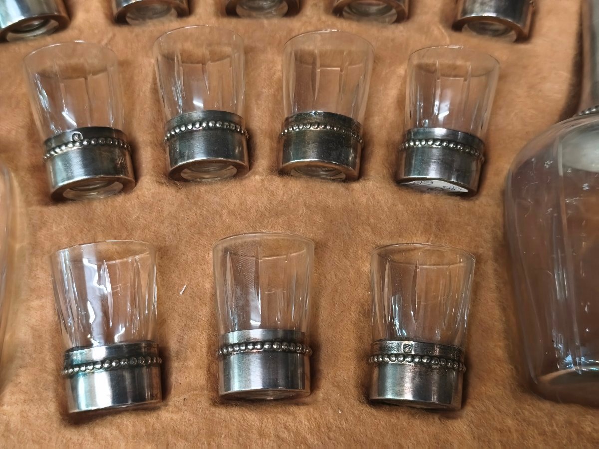 Solid Silver And Crystal Decanters And Glasses, Liqueur Set-photo-2