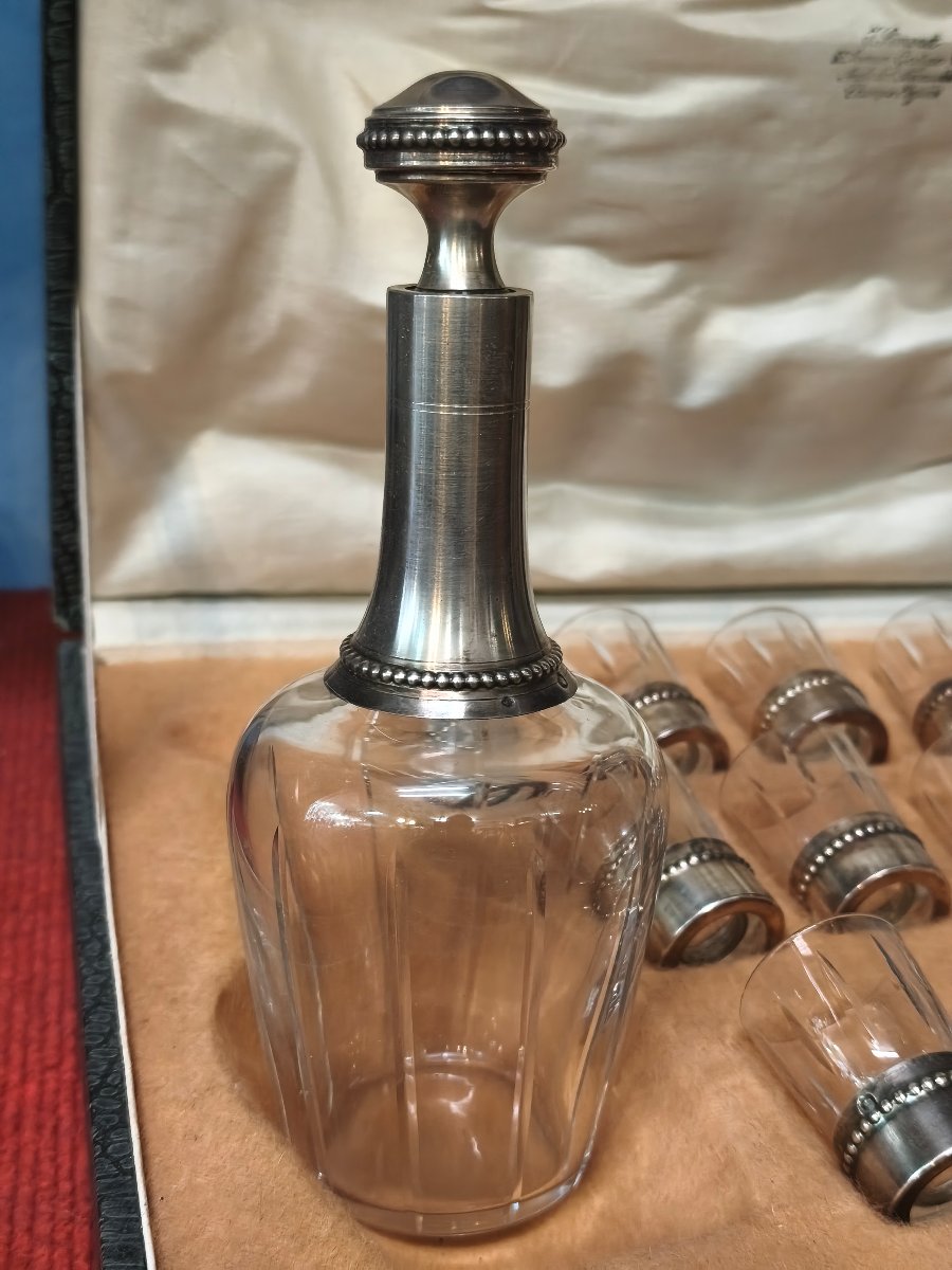 Solid Silver And Crystal Decanters And Glasses, Liqueur Set-photo-4