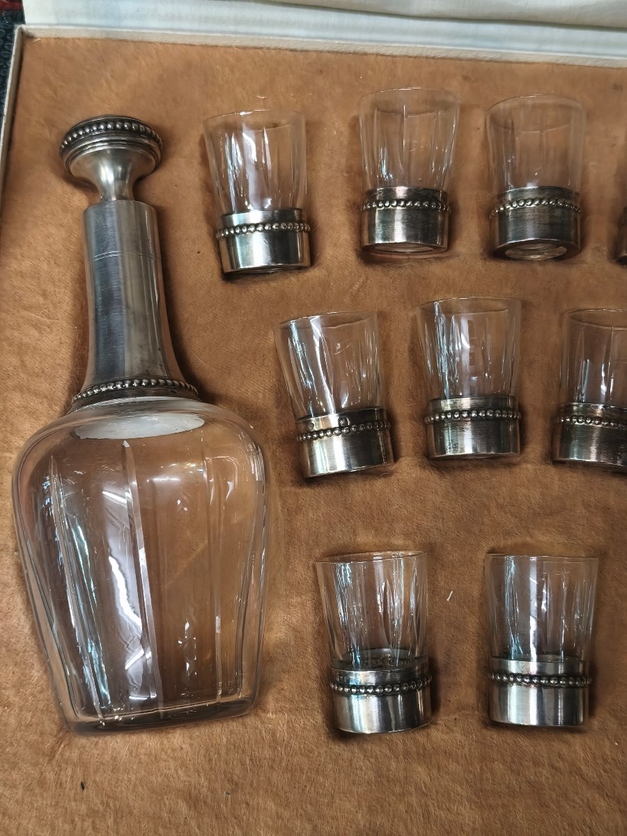 Solid Silver And Crystal Decanters And Glasses, Liqueur Set-photo-2
