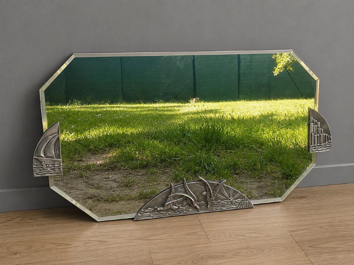 Miroir d'époque Art déco en bronze argenté