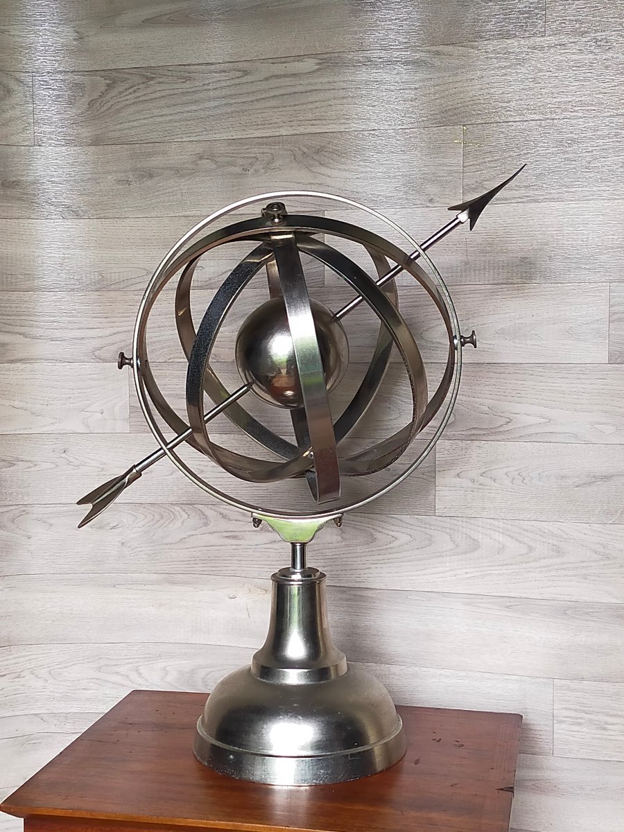 Chrome-plated Metal Armillary Sphere  Astrolabe 
