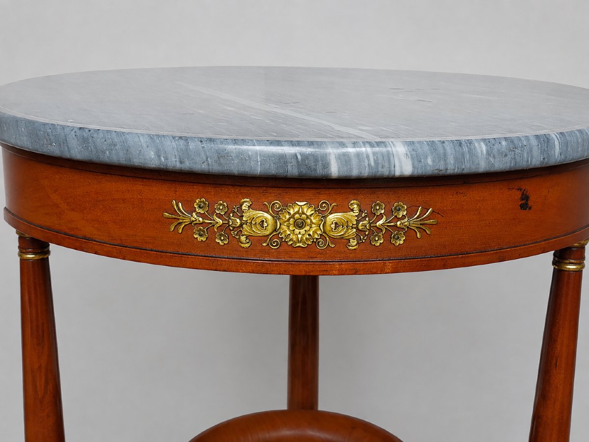 Guéridon empire bronze doré et marbre bleu turqin -photo-4