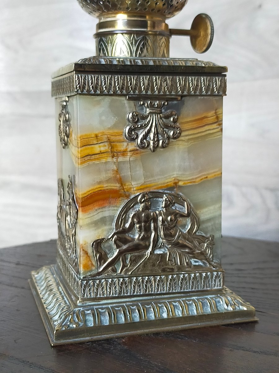 Napoleon III-style Bronze And Onyx Oil Lamp-photo-2