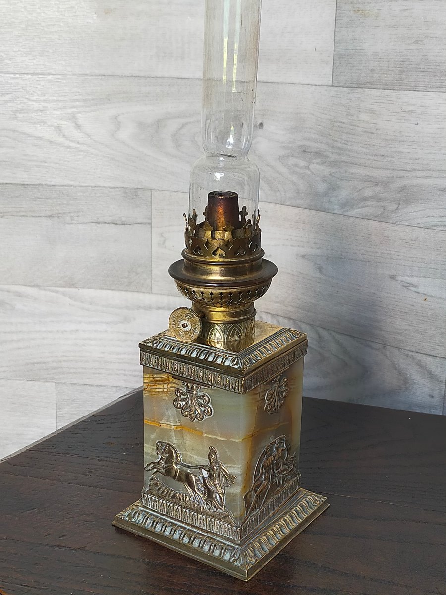 Napoleon III-style Bronze And Onyx Oil Lamp-photo-4