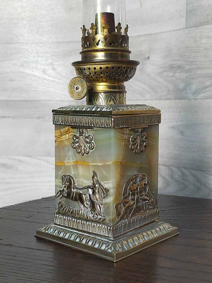 Napoleon III-style Bronze And Onyx Oil Lamp-photo-1
