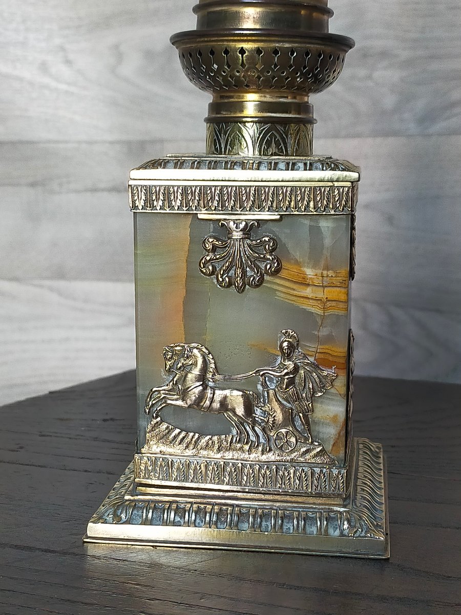 Napoleon III-style Bronze And Onyx Oil Lamp-photo-4