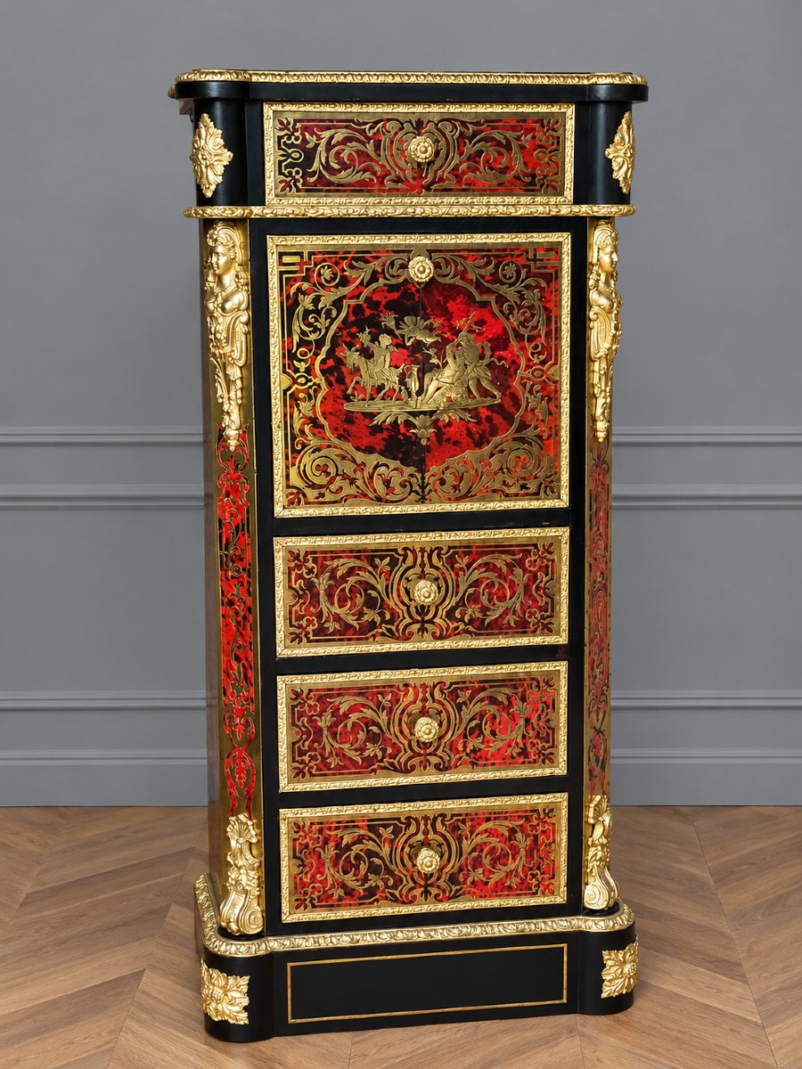 Petit Meuble Chevet en marqueterie boulle (semainier chiffonnier)-photo-3