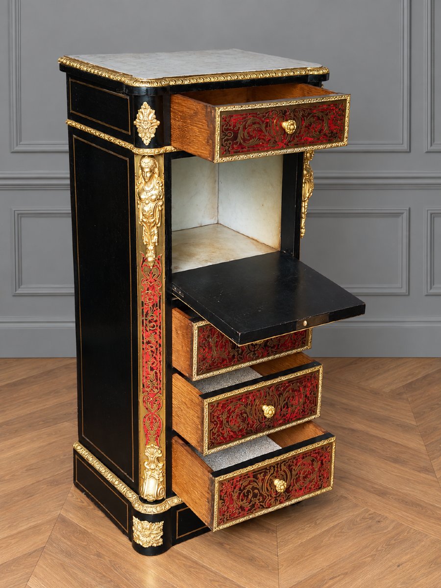 Petit Meuble Chevet en marqueterie boulle (semainier chiffonnier)-photo-4