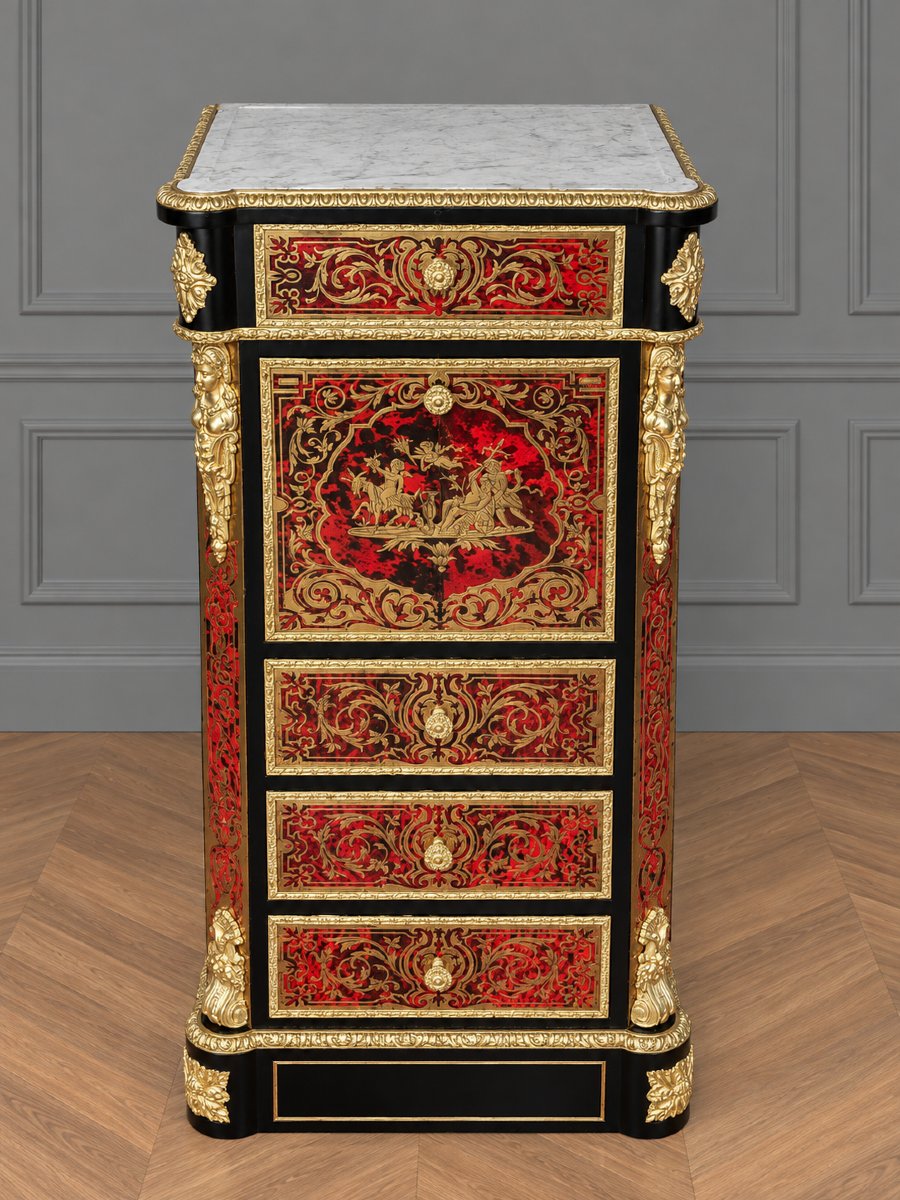 Petit Meuble Chevet en marqueterie boulle (semainier chiffonnier)