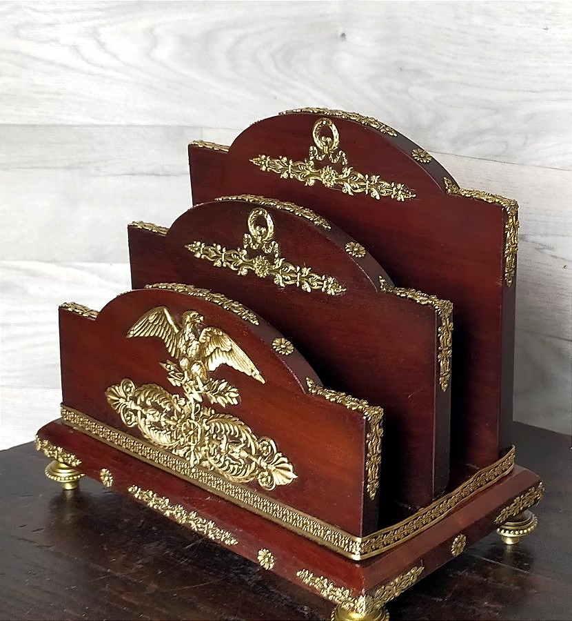 Empire-style Mahogany And Gilded Bronze Desk Letter Holder For Organizing Mail-photo-2