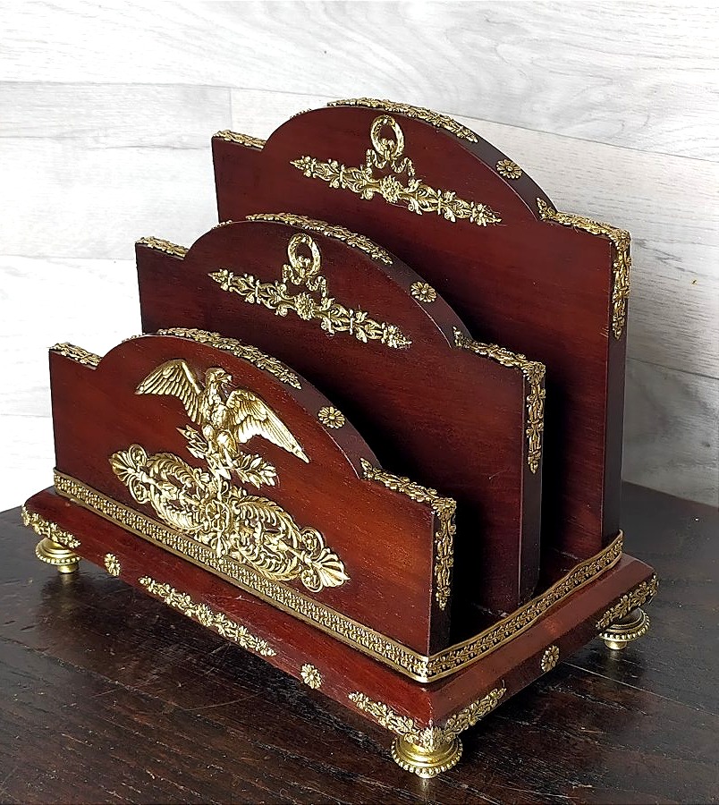 Empire-style Mahogany And Gilded Bronze Desk Letter Holder For Organizing Mail-photo-4