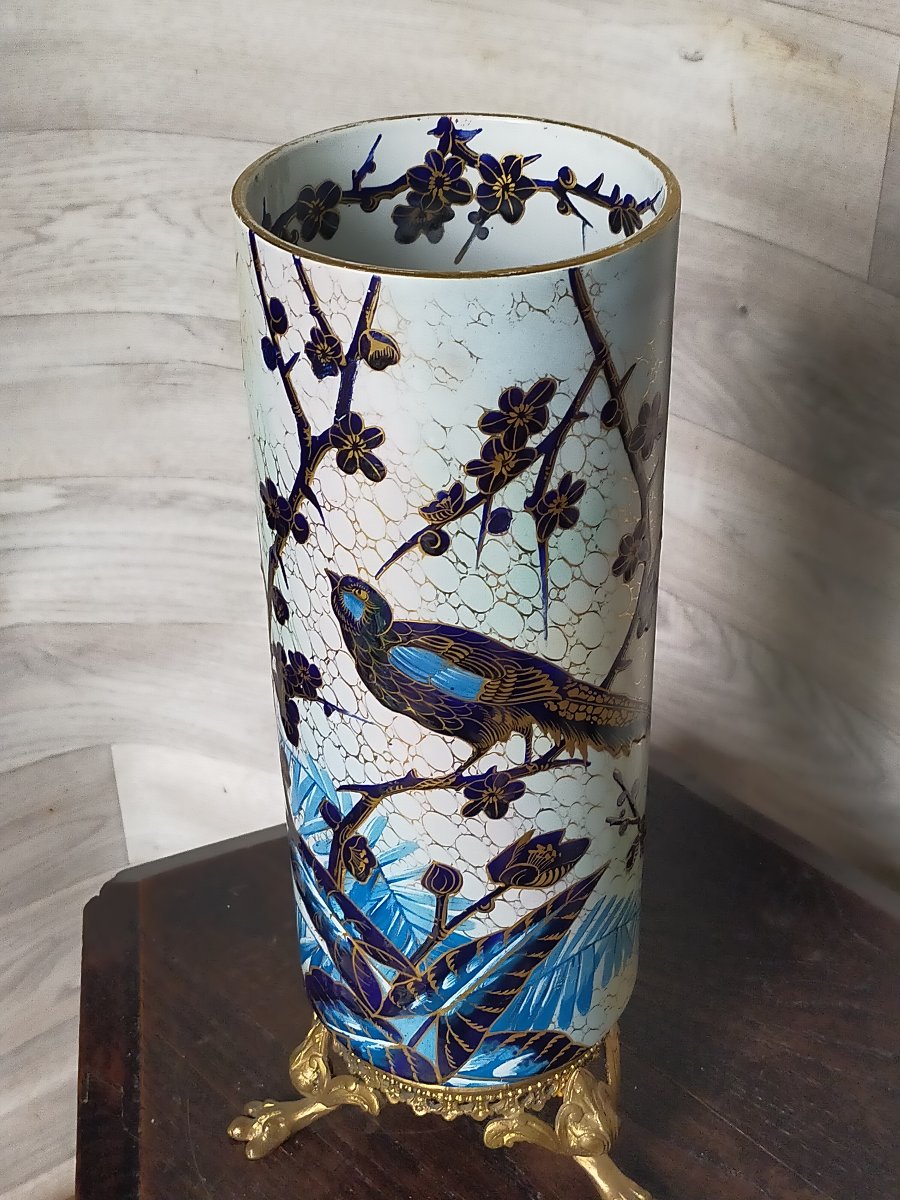 Large Cylindrical Earthenware Vase By Théodore Deck? Napoleon III-photo-3