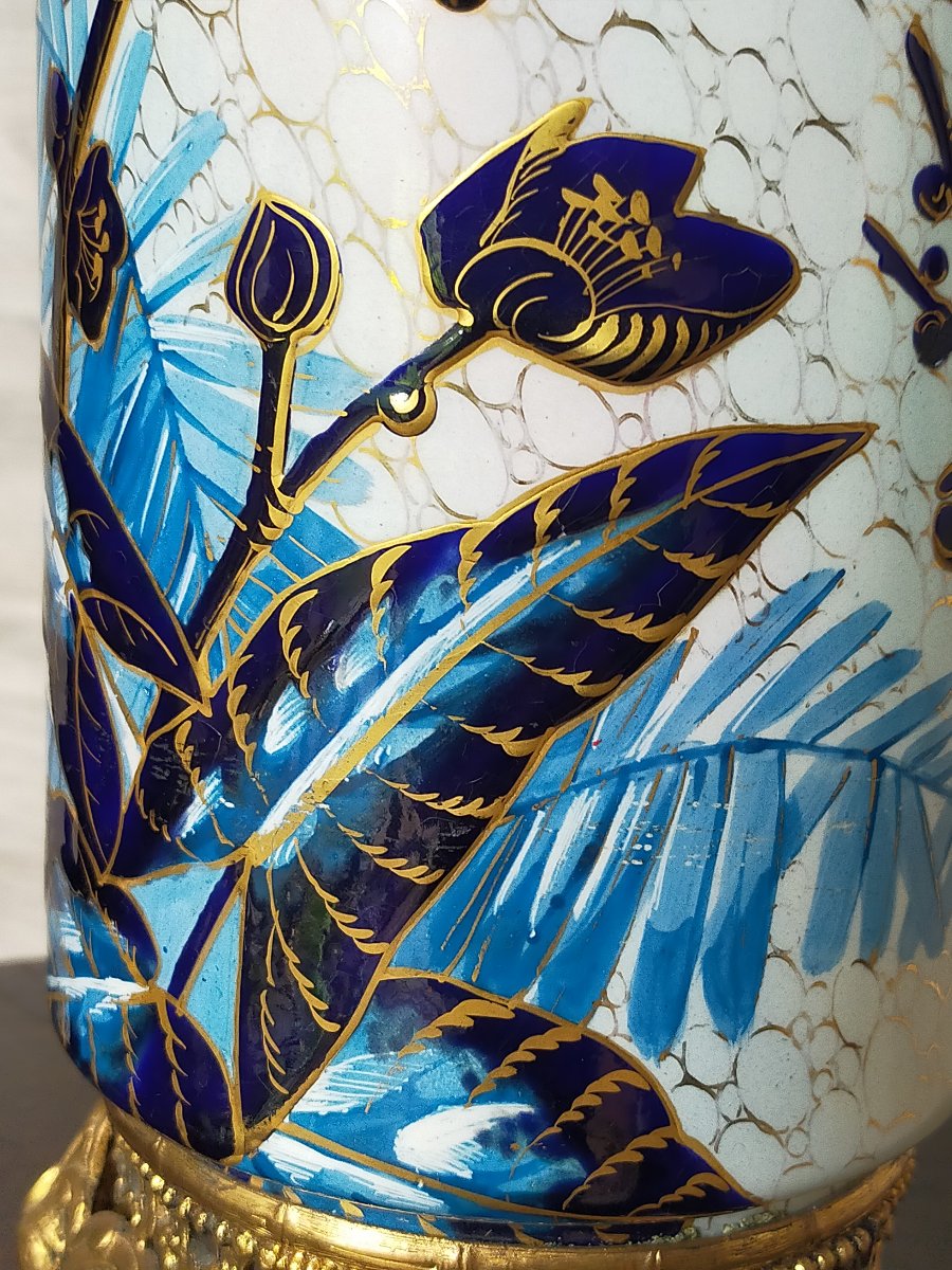 Large Cylindrical Earthenware Vase By Théodore Deck? Napoleon III-photo-4