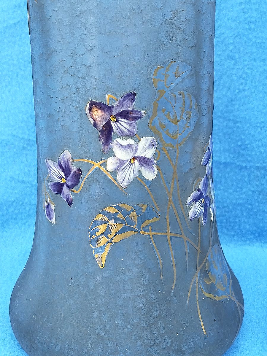 Large Legras Montjoye Vase With Violets-photo-3