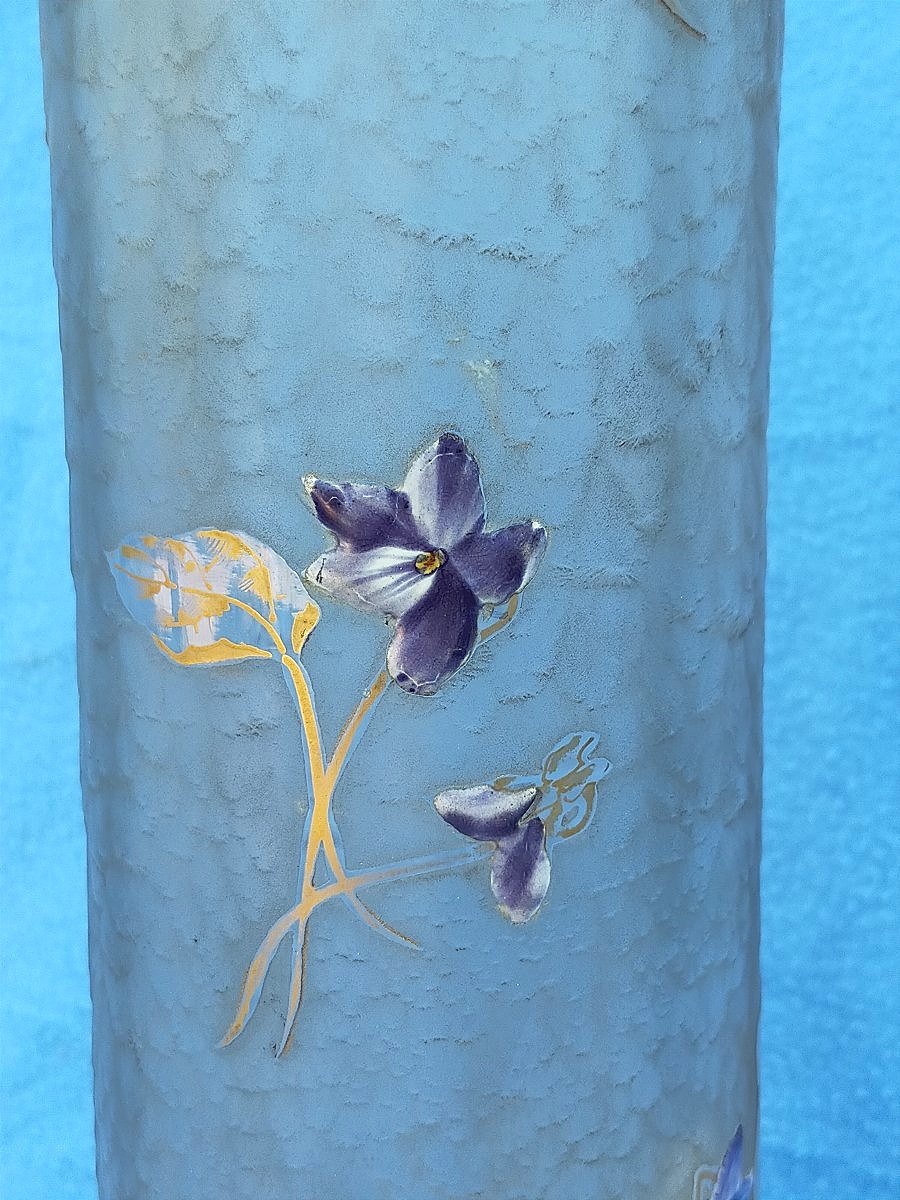 Large Legras Montjoye Vase With Violets-photo-4