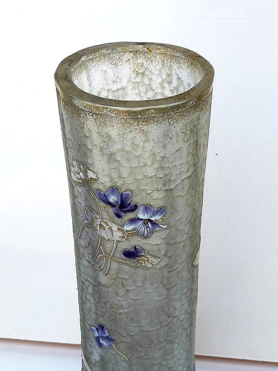 Large Legras Montjoye Vase With Violets-photo-2