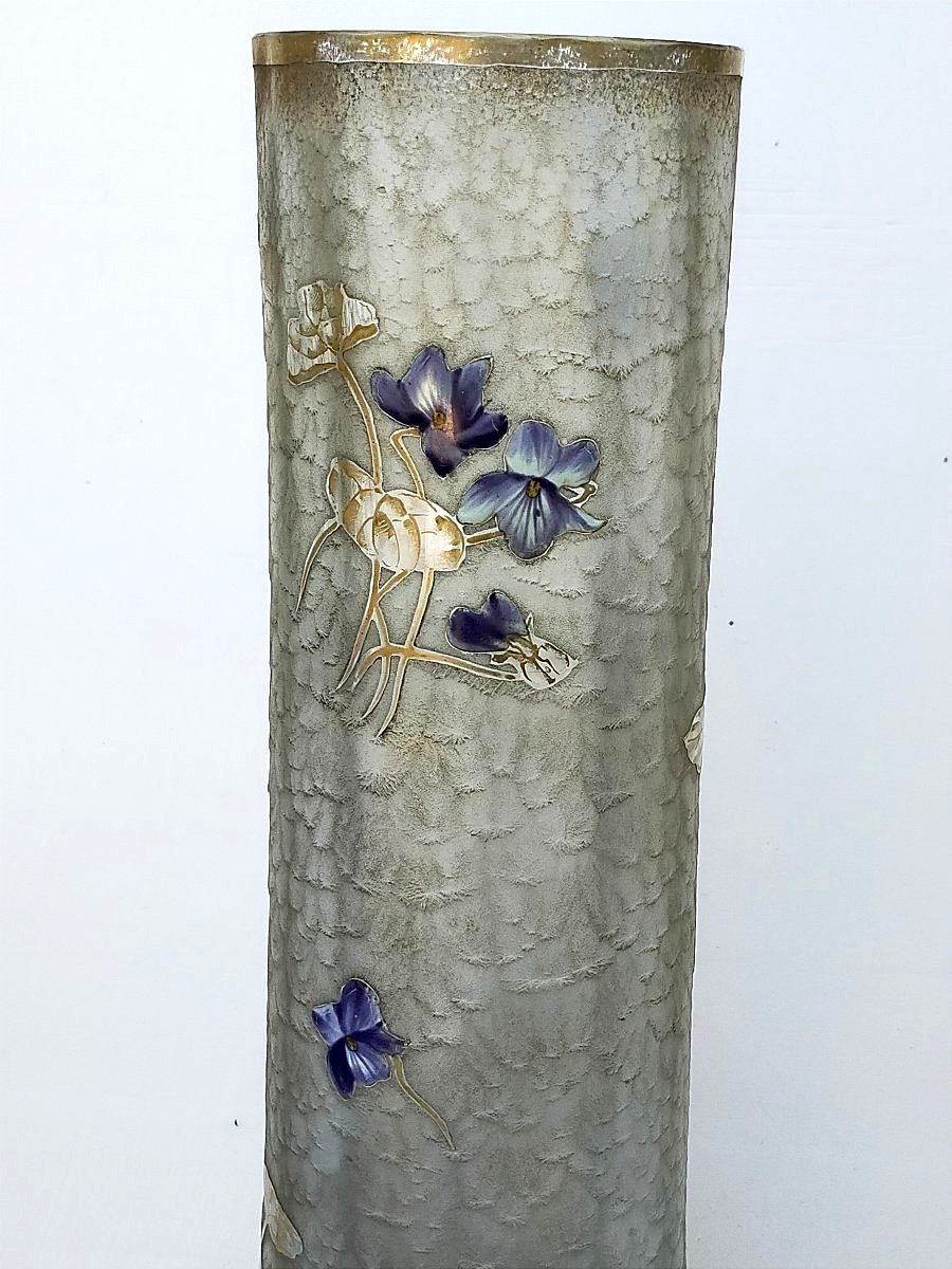 Large Legras Montjoye Vase With Violets-photo-3