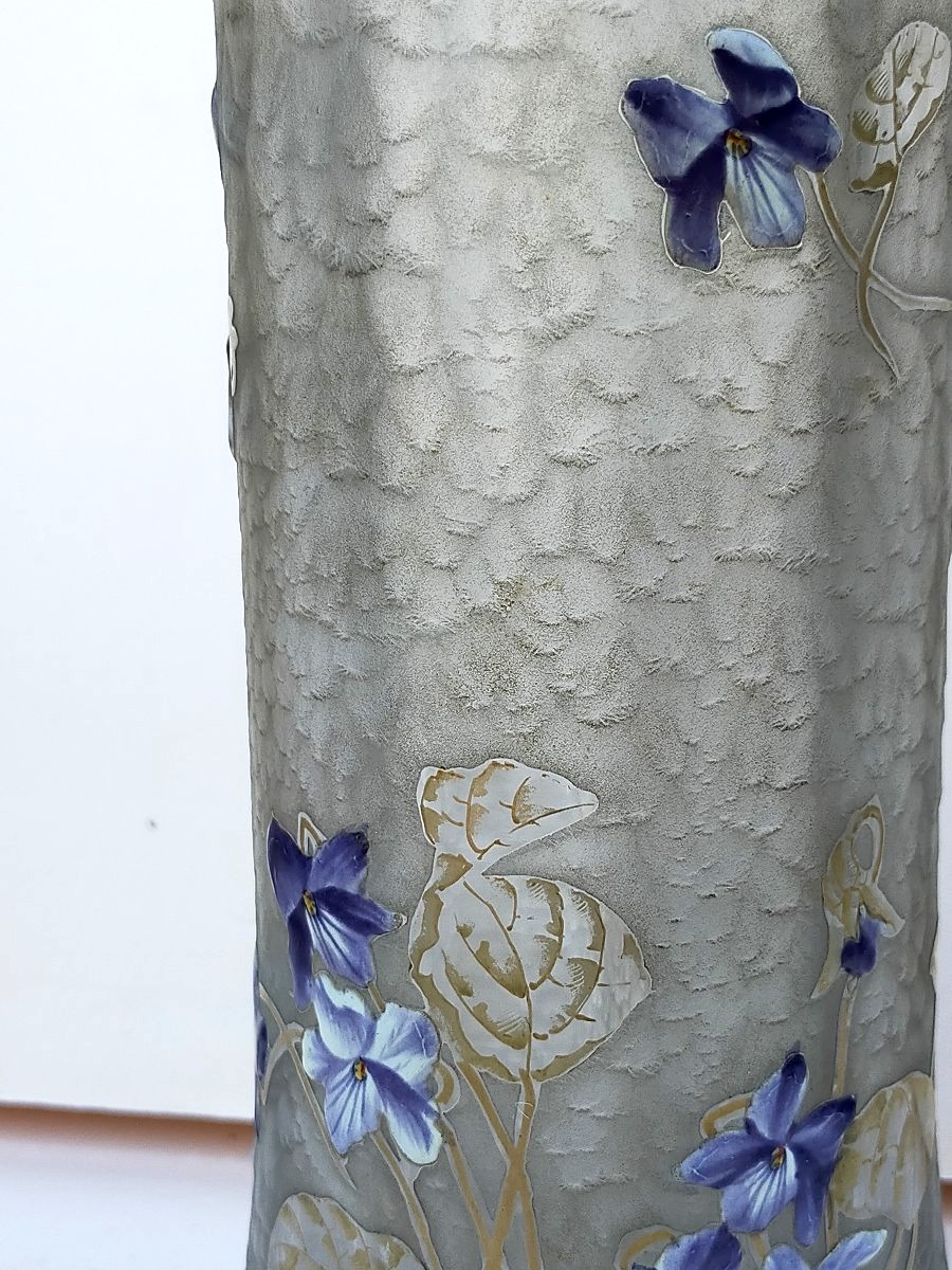 Large Legras Montjoye Vase With Violets-photo-4