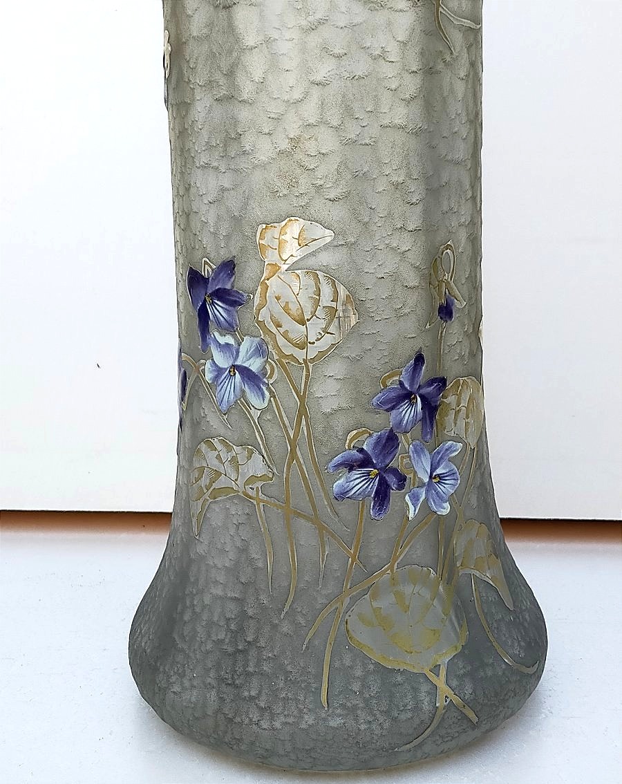 Large Legras Montjoye Vase With Violets-photo-5