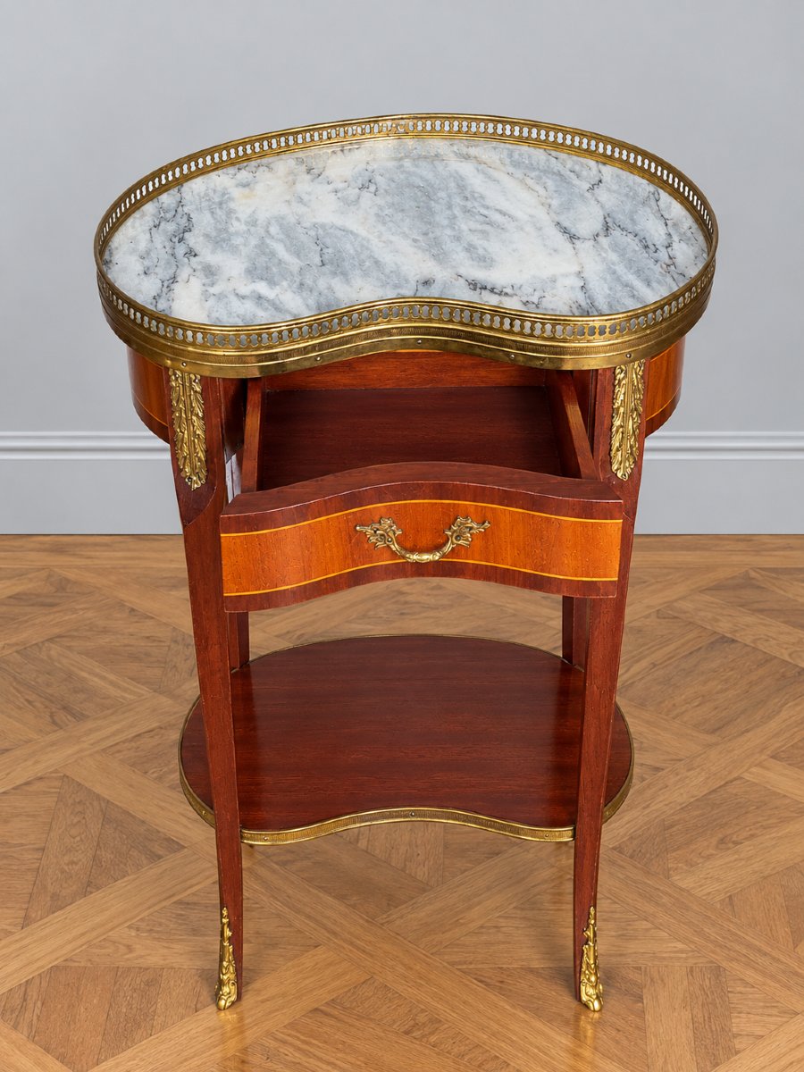 Kidney-shaped Table With Bronze And Marble Inlay-photo-3